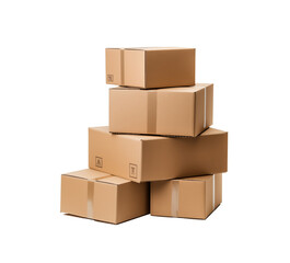 Fototapeta premium stacked cardboard boxes on a plain transparent background, symbolizing logistics and packaging. Generative AI