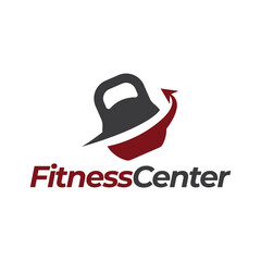 Obraz premium Fitness club logo with kettlebell on white, vector illustration template