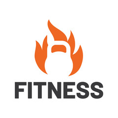 Fitness club logo with kettlebell on white, vector illustration template