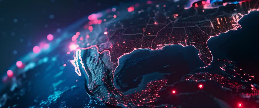 A close up of the United States with a red border