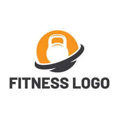 Obraz premium Fitness club logo with kettlebell on white, vector illustration template