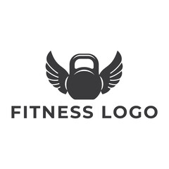 Fitness club logo with kettlebell on white, vector illustration template