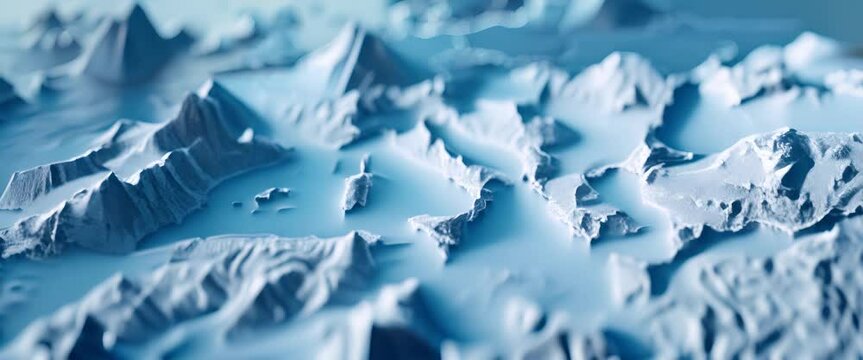 A blue and white map of Europe with mountains and water