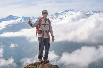 Hiker Giving Thumbs Up in Sierra Nevada