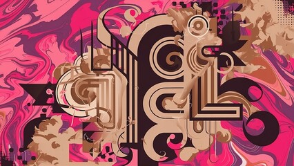 Abstract background with a mix of Baroque and Pop Art style, pink, purple and beige colors