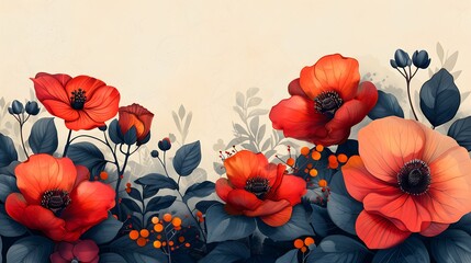Retro Botanical Illustration, vintage motif for floral print digital background.generative ai.