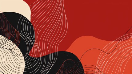 Abstract Line Art with Red Background Sketch Template 