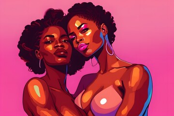 A captivating artistic portrayal of a lesbian couple radiating love, intimacy, and connection, celebrating diversity and romance.