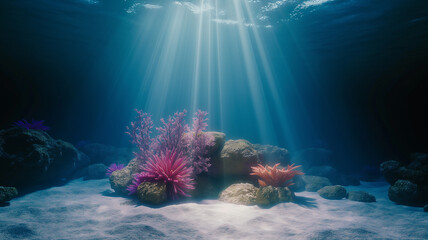 A beautiful underwater scene with colorful coral reefs and sea creatures.