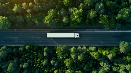 Lorry Navigates Winding Road Through Lush Evergreen Forest