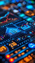 Fototapeta premium A digital composite image of a futuristic control panel with a house icon in the center.