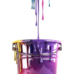 Blue bucket with paint of different colors isolated on white background Generative AI
