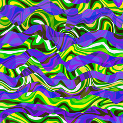 a seamless pattern of purple , green and yellow waves on a white background