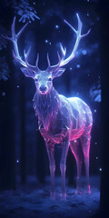 A deer standing in a forest at night against the light