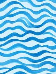 Minimalist artistic design featuring symmetrical wavy blue lines on a clean white background suggesting calmness and flow