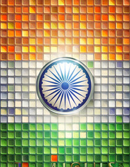 the Indian flag as a stunning glass mosaic, with each piece reflecting light differently, and embed 