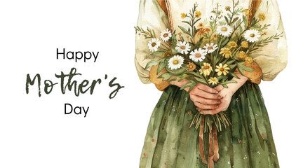 Flyer, banner or poster Happy Mother's Day, mom with a bouquet of flowers.
