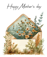 Happy Mother's Day flyer, banner or poster, paper envelope with flowers, place for text.