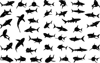 shark silhouette set on white background vector
