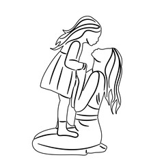 mom and daughter sketch on white background vector