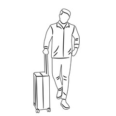 man walking with a suitcase sketch on a white background vector