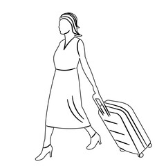woman walking with suitcase sketch on white background vector