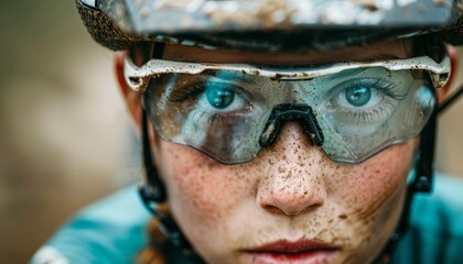 Intense focus  cyclist s eyes through sunglasses at summer olympics, sporting determination