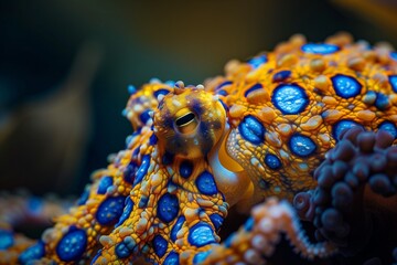 AI-generated illustration of a blue-ringed octopus, a blue and yellow octopus