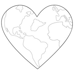 Outline of the planet in the shape of a heart. Design for postcard, print, banner, text. Transparent background.