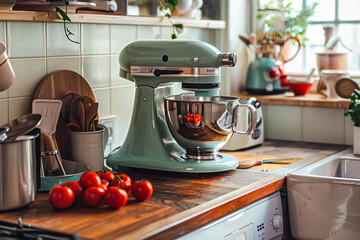 A retro-style food processor with a chrome finish, adding a vintage touch to the kitchen.