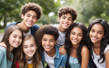 Obraz premium Group of teenagers together in the park