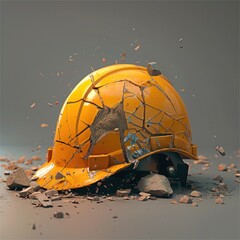 A destroyed project worker's helmet