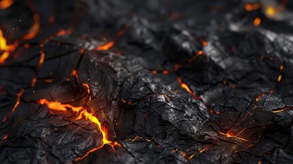 Close-up of fiery cracks on a dark textured background