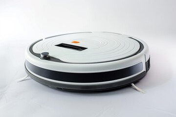 A robotic vacuum cleaner with intelligent mapping technology and virtual boundaries for efficient cleaning isolated on a solid white background.