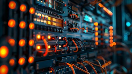 Electrical Circuits. The electric wire behind the control board with lighting effect, Industrial Electrical Concept.