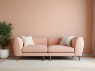 Empty painted wall.Living room furniture and blank background.Bedroom interior trend 2024 year Modern luxury apricot room interior home designs. living room designs.Home decor trend. 3d render