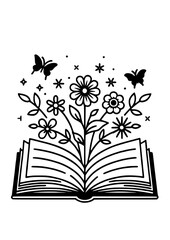Flower Book SVG, Book SVG, Book with Flowers SVG, Reading SVG, Reading, Flowers Growing from a Book, Beautiful Book, Flowers, Flowers with a Book, Book Silhouette, Book Art Print, Book Clipart
