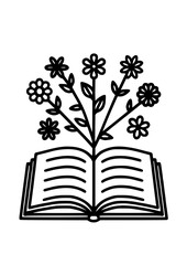 Flower Book SVG, Flower Book svg, Reading Book SVG Cut filefor Cricut, Line Art svg, Library Svg, Silhouette, PNG, Cut File