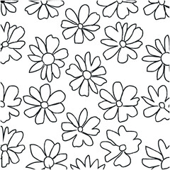Hand-Drawn Floral Sketches: Black Outlined Flowers on White Background