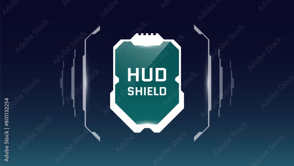 Poster hud digital futuristic style military frame interface health shield. video game player protect armor