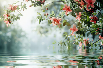 Flowers reflected in the water with a beautiful bokeh.