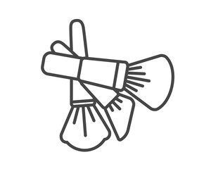 Makeup and cosmetics. Set vector graphic icons of beauty brushes for face, powder, blush, eyeshadow.