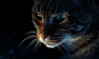  cat's face against black backdrop, Generative AI 