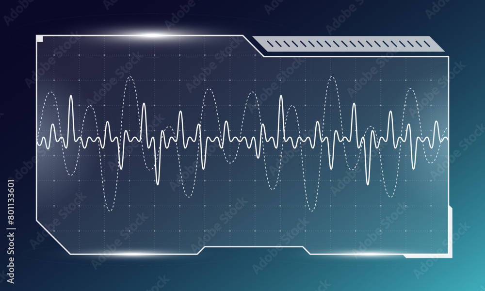 Poster hud digital futuristic user interface audio equalizer frame. sci fi high tech music sound wave scree