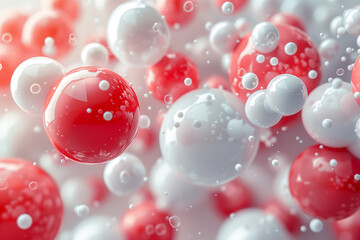 Illustration of abstract background with white and red bubbles of different sizes, 3d, illustration 