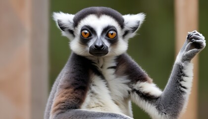Naklejka premium A Lemur With Its Arms Crossed A Playful Gesture T