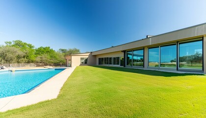 Texas Tranquility: A Contemporary Retreat with a Sprawling Pool and Panoramic Views"
"Luxe Living in the Lone Star State: Modern Oasis with Cascading Windows and Lush Surroundings"