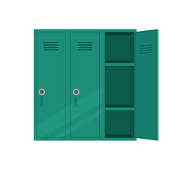 Open school lockers. Opened door locker highschool hallway, student closets for safety storage college contents books backpack