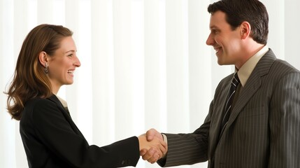 Post-Interview Handshake: Elegant Business Duo in Office Attire