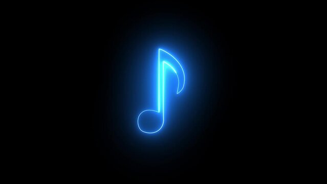 Neon music icon animation. neon glowing single musical note icon abstract animation.